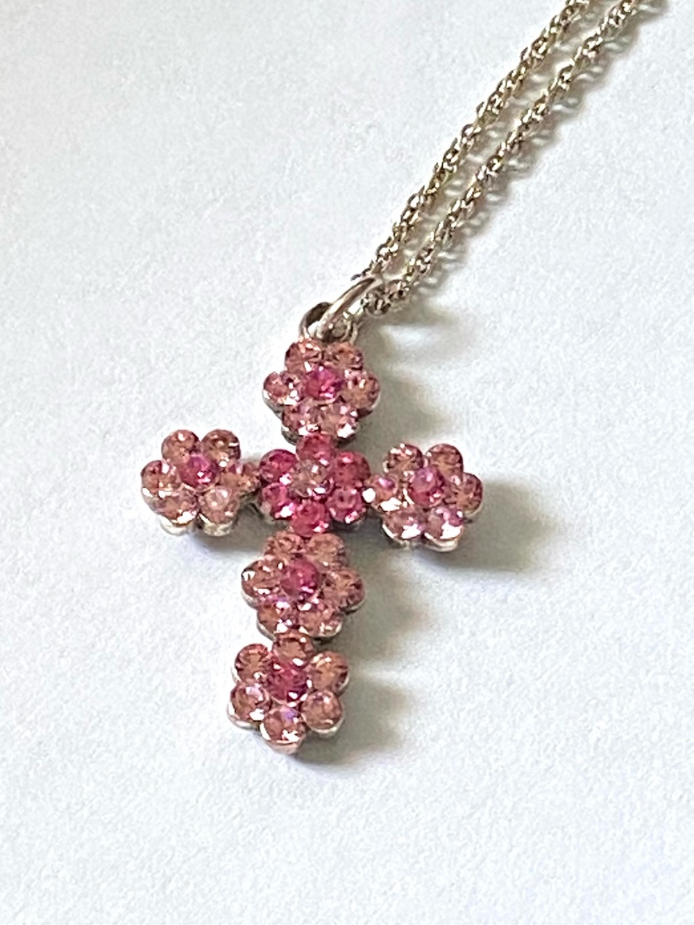 1928 Brand Pink Rhinestones Cross Pendant Necklace